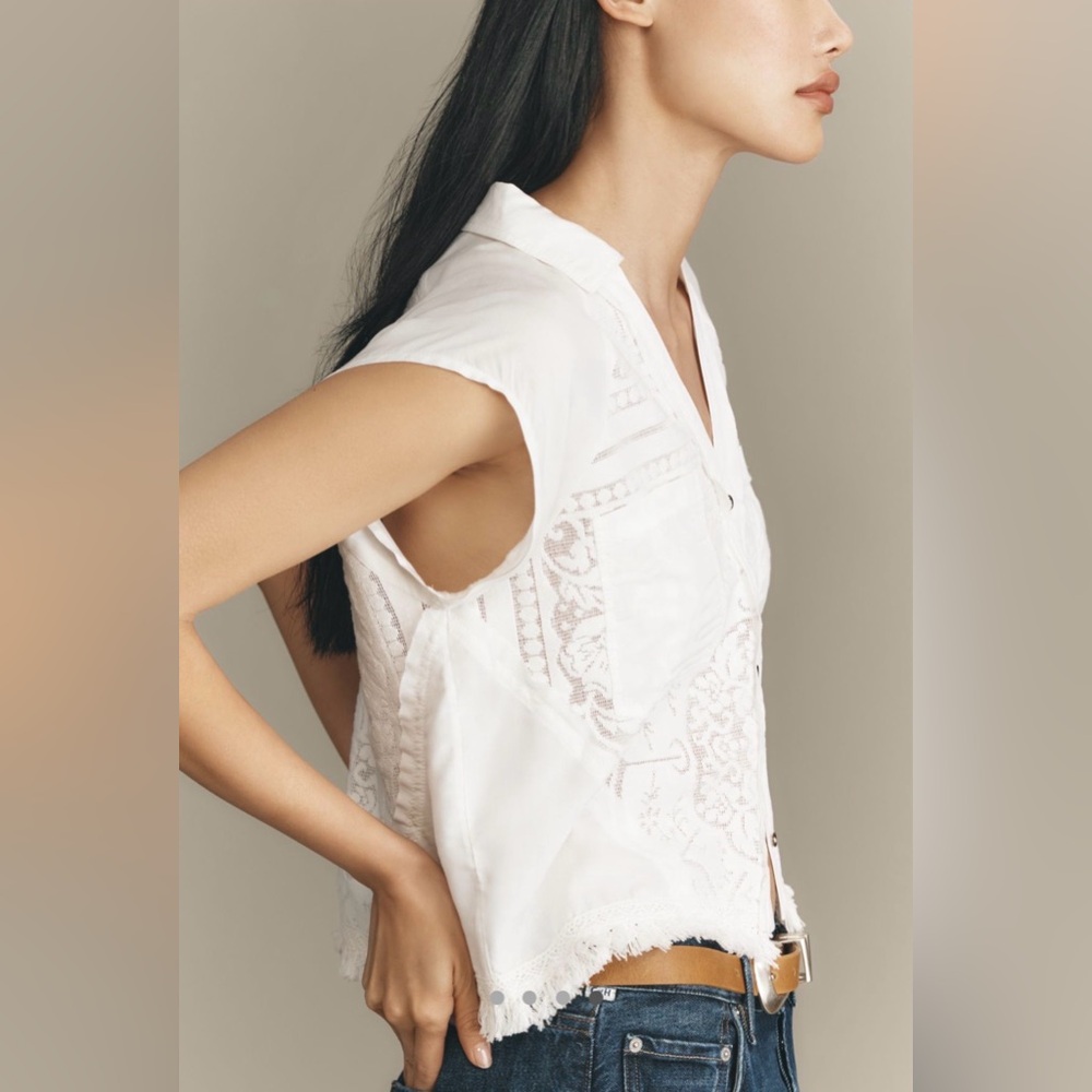 Anthropologie Pilcro Sleeveless Button-Front Lace Blouse size Small - Picture 4 of 8